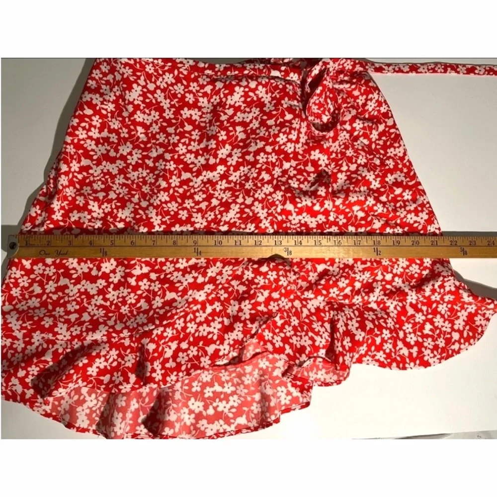 J.Crew Mercantile Floral Ruffle Tie‎ Waist Faux Wrap Mini Skirt Orange Women’s S